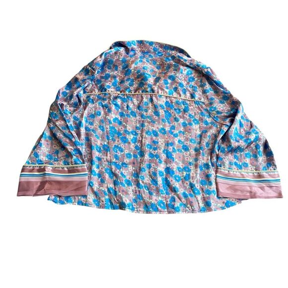 Free People M Pillow Talk Satin Pajama Set Lilac Blue Floral Print Silky New - Picture 11 of 13